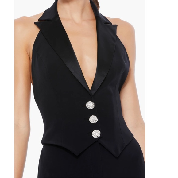 NEW IEENA for MAC DUGGAL Black PLUNGE Halter Neck TUXEDO Evening JUMPSUIT 2 - Picture 5 of 16